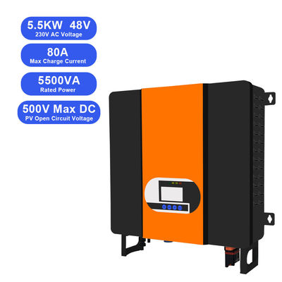 ราคาดี หน้าจอ LCD 5.5KW 48V ถึง 110V 220V MPPT เครื่องชาร์จแสงอาทิตย์ Inverter Hybrid ด้วยความกระชับกําลัง AC 230VAC ออนไลน์
